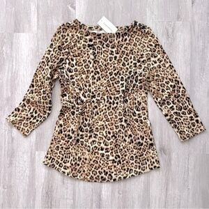 XS NWT Leopard Print 100% Pima Cotton 3/4 Sleeve Top Petite